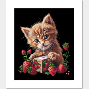 Cat Strawberry Popsicles Posters and Art